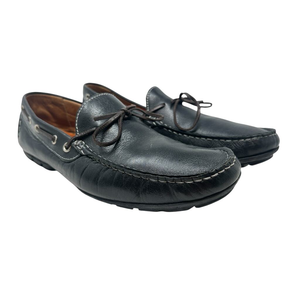 Peter Millar Pebbled Leather Driver Moc Loafers Black Driving Shoes Men's 9M
